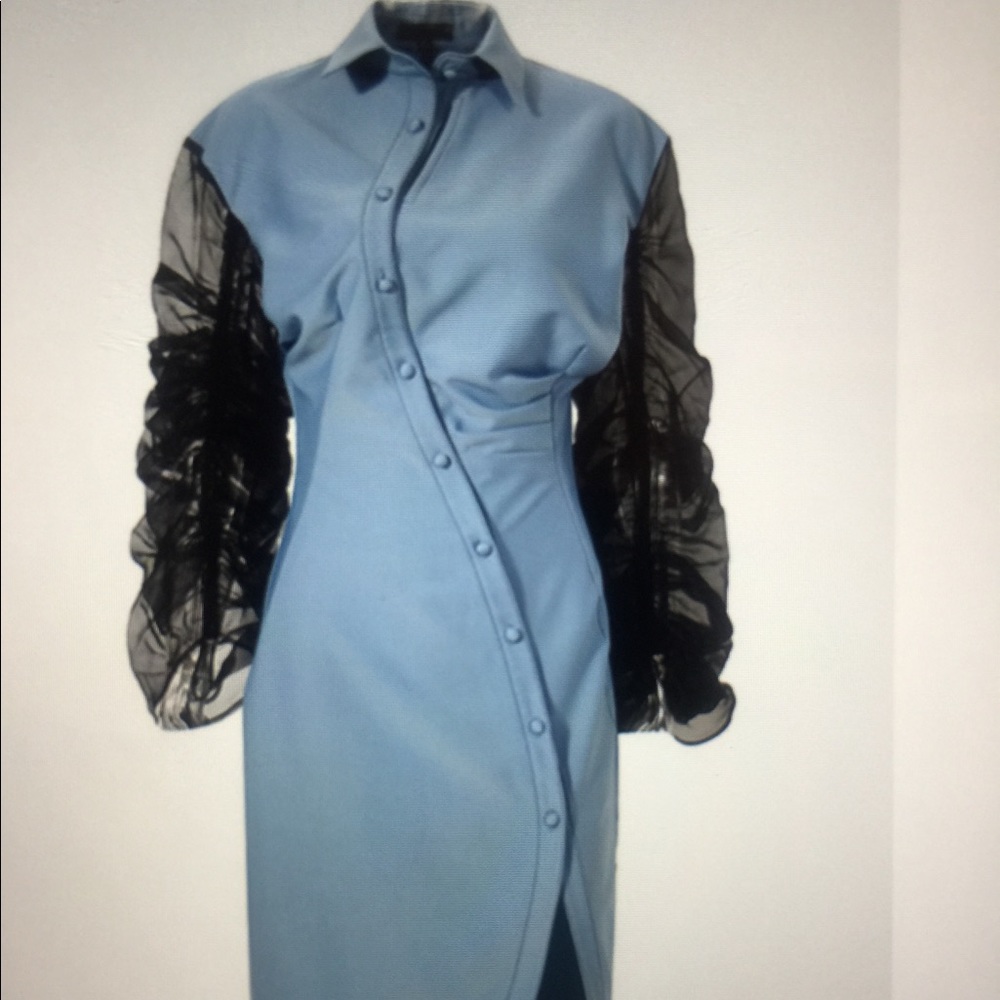 Asymmetrical hem ruched sleeve dress.